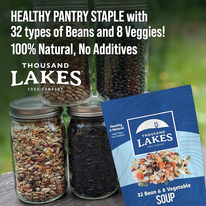 Thousand Lakes 32 Bean and 8 Vegetable Dry Soup Mix - 2-pack 16 ounces (2 pounds total) | Low Sodium | No Fat | High Fiber | 40+ Servings | Vegan