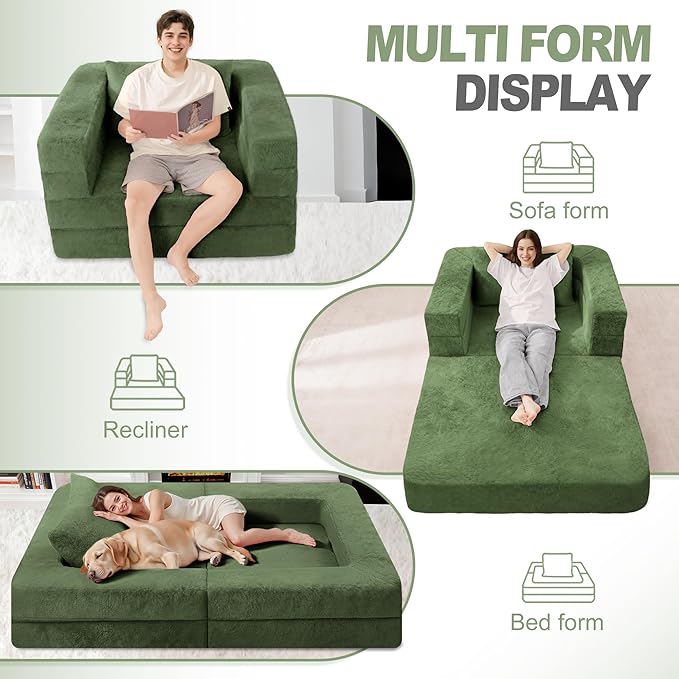 Futon Sofa Bed with Pillow, 3-in-1 Sleeper Sofa Bed with Removable Cover, Convertible Floor Sofa Bed, No Assembly Boneless Couch for Living Room, Bedroom