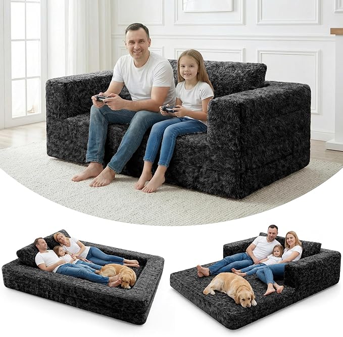 HABUTWAY Convertible Sofa Bed,3-in-1 Folding Futon Sofa Bed with Pillow, Foldable Sleeper Sofa Bed with Removable Cover,Plush Boneless Floor Chair Couch Lounge for Living Room,(King,Black)