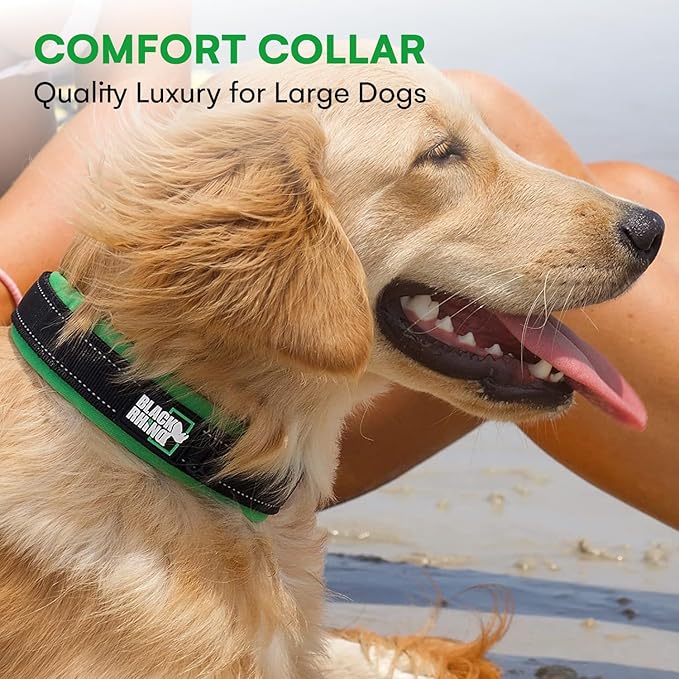 Black Rhino Extra Large Dog Collars - Adjustable Reflective Heavy Duty Wide Dog Collar with Ultra-Soft Neoprene Padding - Weatherproof, Durable, and Comfortable for Active Dogs - Green and Black