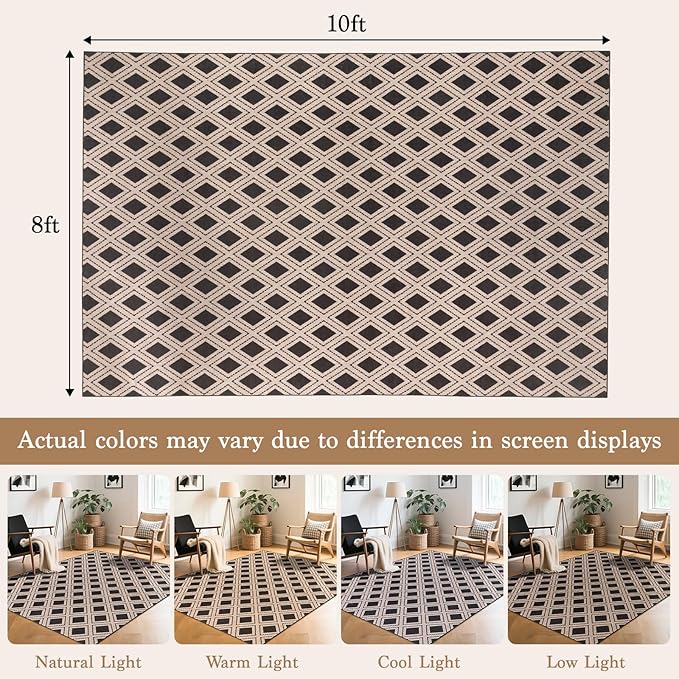 LBRO2M Checkered Rug 8X10 for Living Room Washable Rugs for Bedroom Office Non Slip Modern Area Rugs Easy Clean, Soft, Stain Resistant Carpet Low Piles Great for Pets and Family (8'X10' Black)