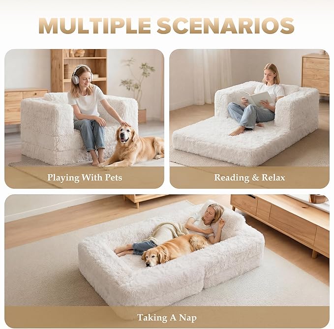 HABUTWAY Convertible Sofa Bed,3-in-1 Folding Futon Sofa Beds with Pillow, Foldable Sleeper Sofa Bed with Removable Cover,Plush Boneless Floor Chair Couch Lounge for Living Room,(Twin,White)