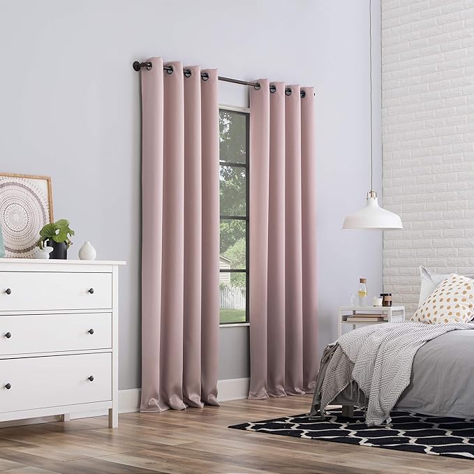 Sun Zero Nordic 2-pack Theater Grade Extreme 100% Blackout Grommet Curtain Panel Pair, 52" x 108", Blush