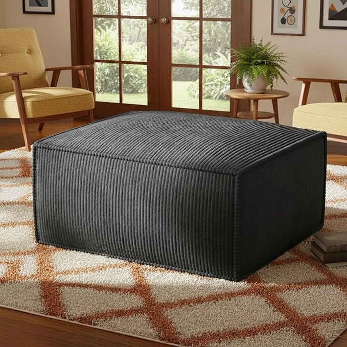 Marsail Modular Sectional Sofa Ottoman, 31" Corduroy Foot Stool, Boneless Footrest Cloud Couch for Living Room, Bedroom, Grey