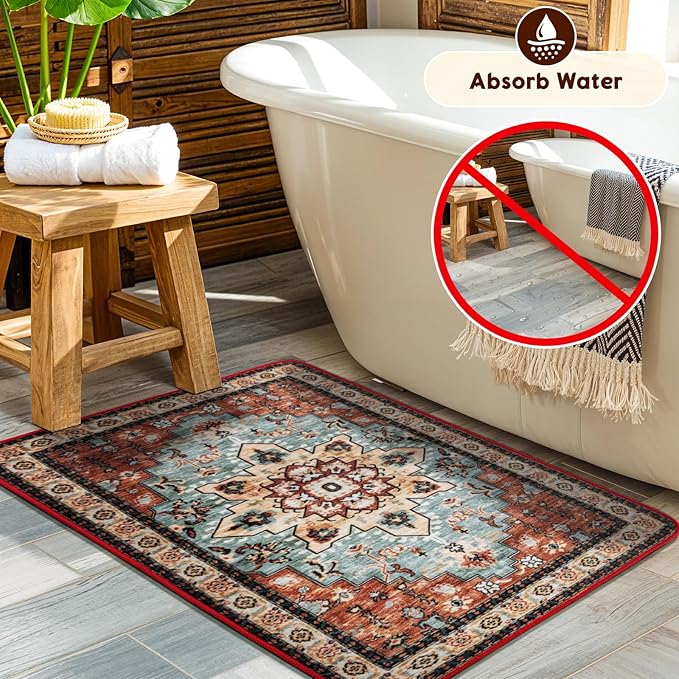 LBRO2M Rug for Entryway Indoor 2X3 Washable Rug Boho Design Door Carpet Throw Rugs for Kitchen Bathroom Non Slip Pet Friendly Area Rugs (2X3, Red)