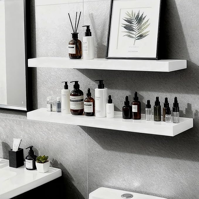 Floating Shelves for Wall(Set of 2)-36 Inch White Wood Wall Shelf with Invisible Brackets for Bathroom,Bedroom,Drawingroom,Kitchen for Decor(2pcs,White)