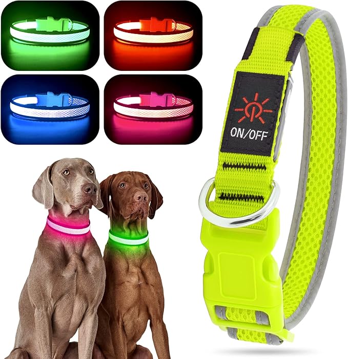 YFbrite Light up Dog Collar, USB Rechargeable LED Puppy Collar Super Bright Adjustable Glowing Dog Lights for Night Walking (Green, Large)