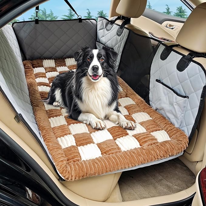 Dog Car Bed Mat, Non-Slip Backseat Extender Pet Blanket, Plaid Dog Bed for Trucks, Sedans & Large SUVs, Chew-Resistant Travel Pad for Dogs, Easy Clean & Scratch-Proof & Comfort (56"x28.7")