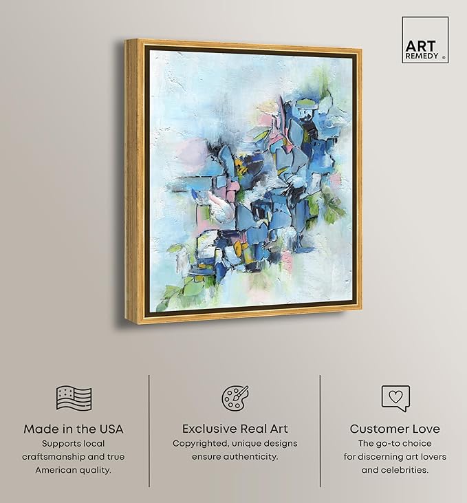 Art Remedy Poesy Canvas Modern Blue Abstract Wall Art, Gold Frame, 20" x 24"