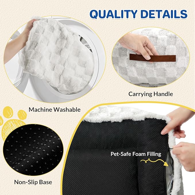 Large Dog Bed Sofa, Fluffy Pet Bed for Medium and Large Dogs, Supportive Dog Couch Sofa for Dogs, Pet Sofas with Washable Cover & Non-Slip, 38 inch, White