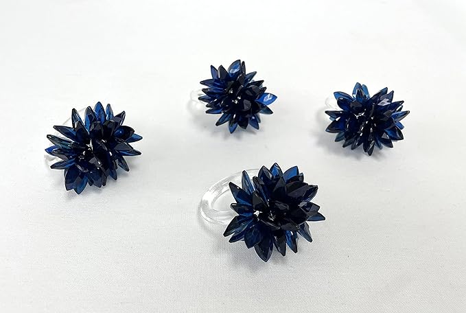 Fennco Styles Crystal Design Collection Napkin Rings - Set of 4 (Navy Blue, 2"x2")