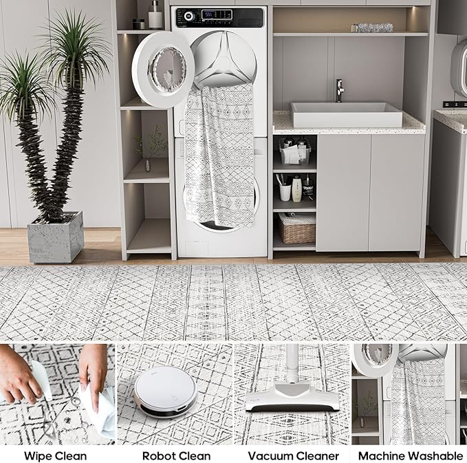 10 x 12 Area Rug - Modern Living Room Area Rugs Washable Moroccan Rugs Low Pile Non Slip Carpets Soft Indoor Thin for Bedroom Dining Room Office 10x12 Geo Grey