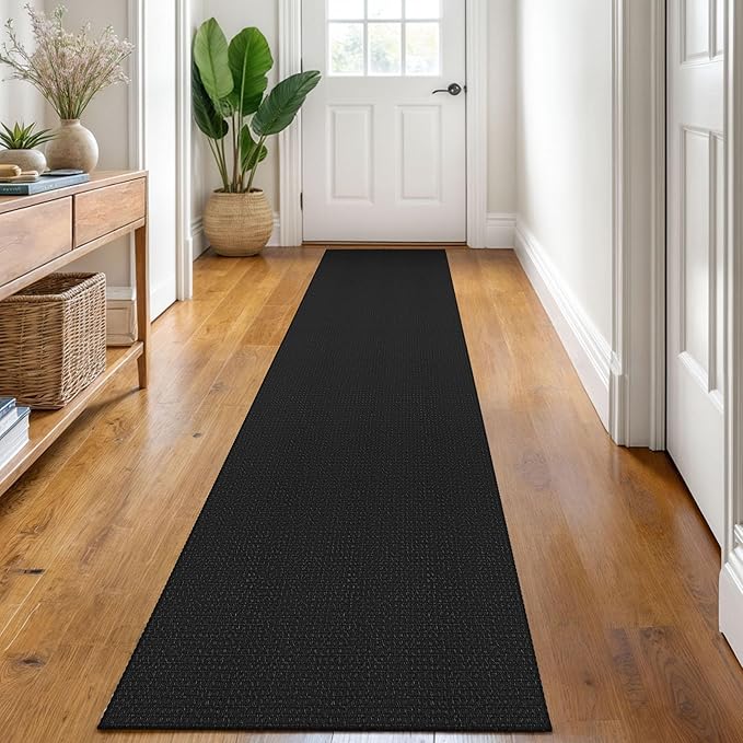 KOZYFLY Runners for Hallways 2x8 ft Washable Kitchen Runner Non Slip Rubber Backed Hall Runners Cotton Entryway Runner Rugs Floor Carpet for Indoor Backdoor Bedroom Kitchen, Black/Dark Grey