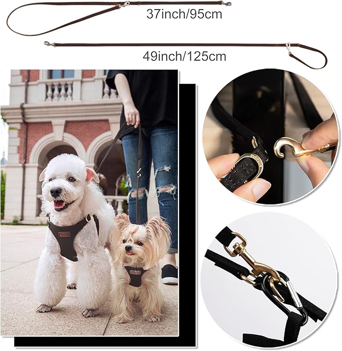 Puppytie No Pull Small Dog Harness with Multifunction Dog Leash,Lightweight Soft Adjustable No Choke Escape Proof Pet Harness Vest Pet Harness Vest,Black,M