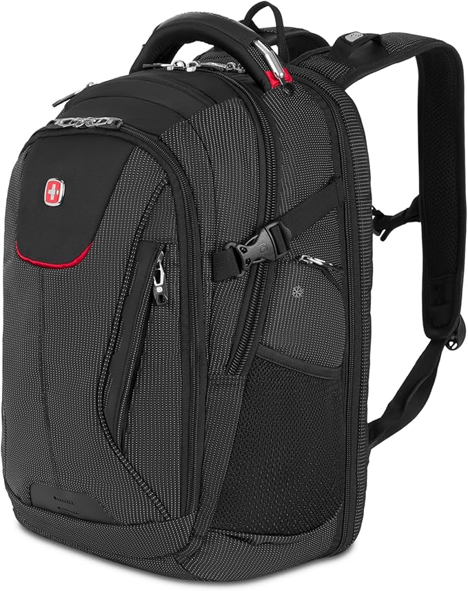SwissGear Travel Tech Elite Laptop Backpack – Fits Laptops up to 16” – ScanSmart TSA-Friendly Backpack with USB Port, Shoe Compartment & Organizer Pockets – Black Dot