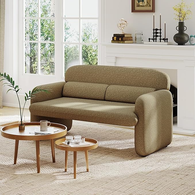 Furnimart Modern Loveseat Sofa, 54" 2-Seater Boucle Sofa, Comfy Upholstered Minimalist Couch, Small Couches for Small Spaces, Apartment, Office, Living Room, Bedroom, Dorm, Chenille Brown