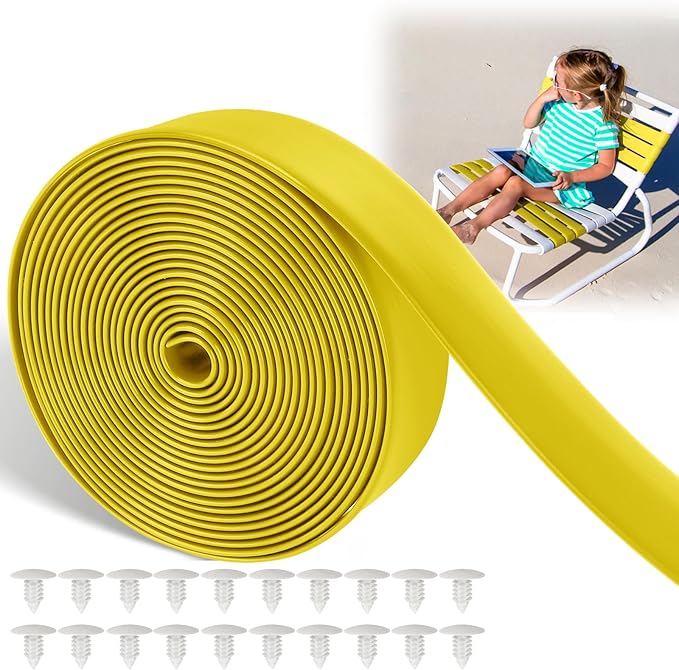 LukLoy 2" Wide 20ft Long Vinyl Straps for Patio Chairs Repair DIY + 20 Rivets, Replacement Straps for Lawn Chairs Patio Garden Balcony Outdoor Lounge Dining Furniture Repair, Yellow