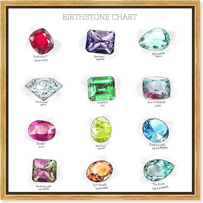 Oliver Gal Birthstone Chart Canvas Print Wall Art for Living Room, Bedroom, and Bathroom, 24" x 24", Gold Floater Frame