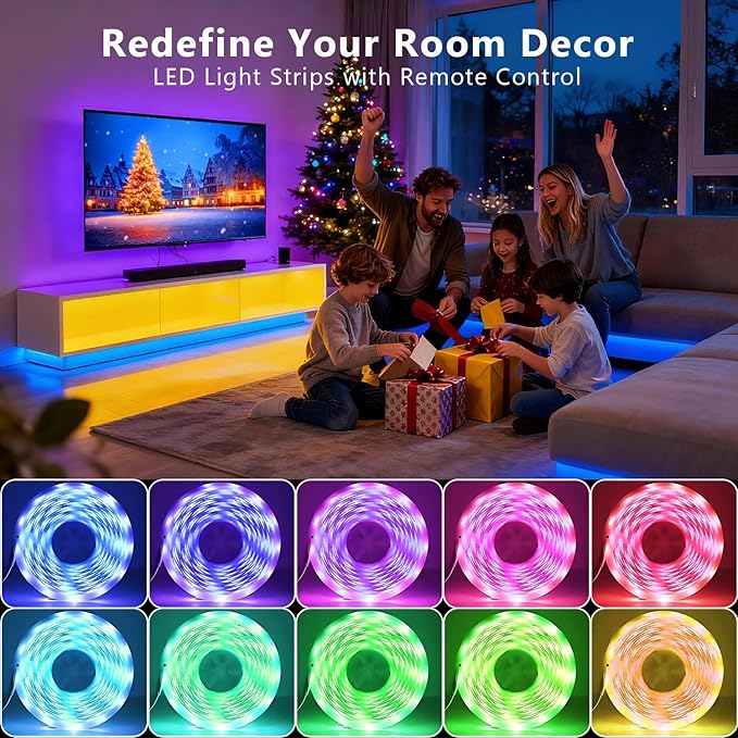 DAYBETTER LED Strip Lights 130 ft (2 Rolls of 65.6ft), LED Lights Smart App Control Lighting Bedroom Rome Decor with Remote, RGB Music Sync Color Changing LED Lights for Bedroom Party