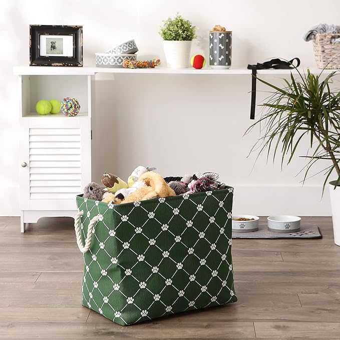 Bone Dry Pet Storage Collection Paw and Bone Print, Large Rectangle, 17.5x12x15 Hunter Green Trellis