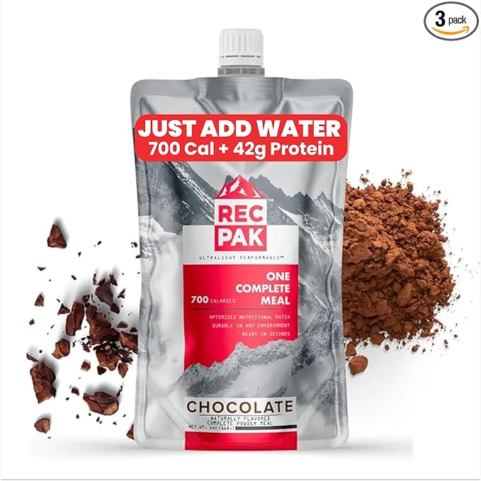 RecPak Performance Ultralight Instant Meals For Your Next Adventure | 700 Cal 42g Protein I Chocolate (3-Pack)