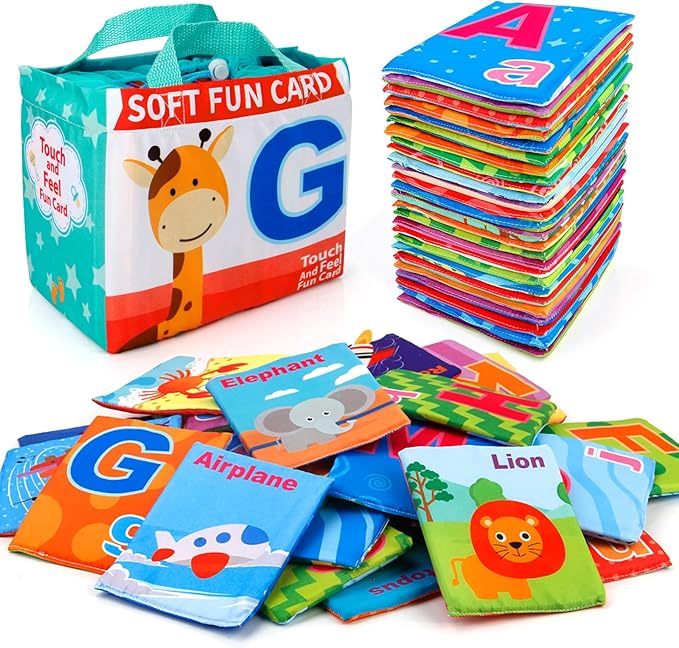 Mini Tudou 26 PCS Baby Soft Alphabet Cards, ABC Learning Flash Cards with Storage Bag, Washable Soft Letter Early Educational Toy for Babies Infants Toddlers Boys and Girls 0 1 2 3 Years Old
