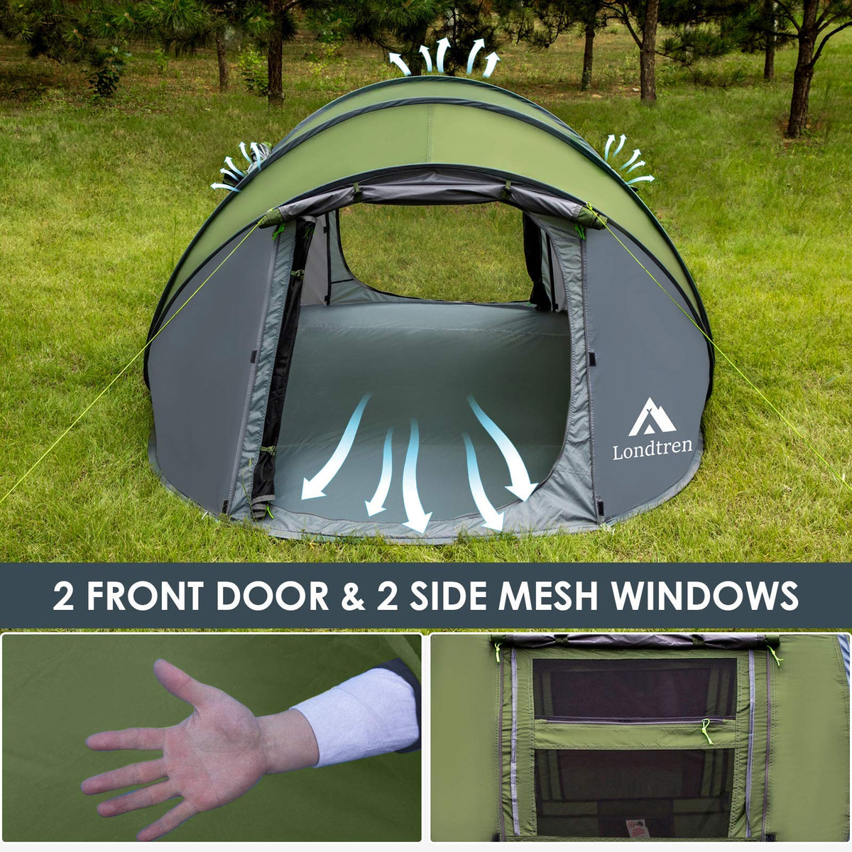 Pop Up Tents for Camping 4 Person Waterproof Military Popup Tent Camping Easy Up Camping Tents Instant Pop Up Tent Big Green