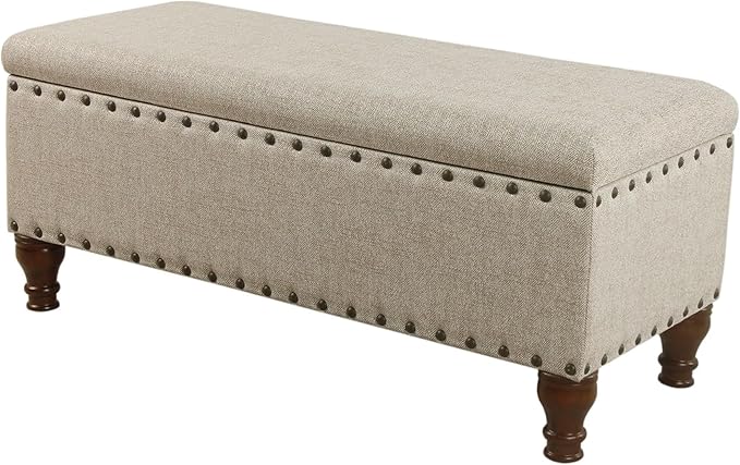 HomePop Large Storage Bench with Nailhead Trim - Taupe and Cream