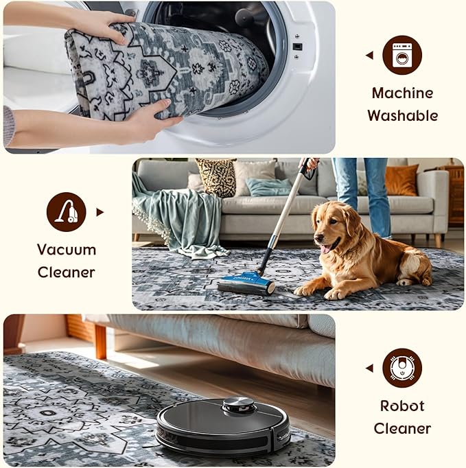 LBRO2M Rug for Entryway Indoor 2X3 Washable Rug Boho Design Door Carpet Throw Rugs for Kitchen Bathroom Non Slip Pet Friendly Area Rugs (2X3, Dusty Blue)