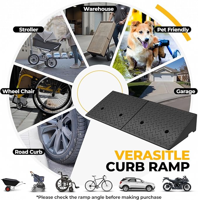 Auto Dynasty Rubber Curb Ramps, 5.9" Lift Height Curbside Driveway Ramp, 4410 LBS/2T Capacity Sidewalk Curb Ramp for Cars Trucks Bikes Motorcycles Wheelchairs (1 Pack)