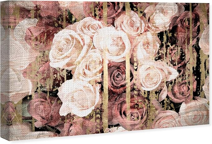 The Oliver Gal Artist Co. Floral and Botanical Wall Art Canvas Prints 'Shabby Chic Romance' Florals, Pink, Brown, 15" x 10"