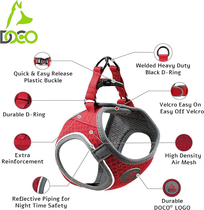 DOCO Dog Harness │ Athletica Puppy Harness for Small Dogs │ Heavy Duty No Choke Vest, Lightweight Reflective (Dogs Under 30 lbs) - Hot Pink, X-Small