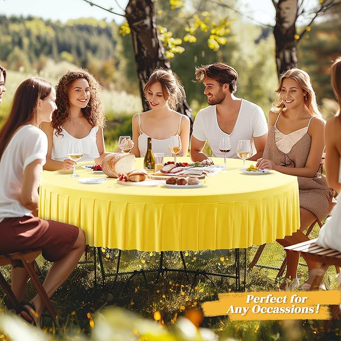 1 Pack Yellow Spandex Round Tablecloth - 5FT Fitted Table Cover with Skirt for 60 inch Table, Wrinkle Free for Wedding Party Dining Banquet