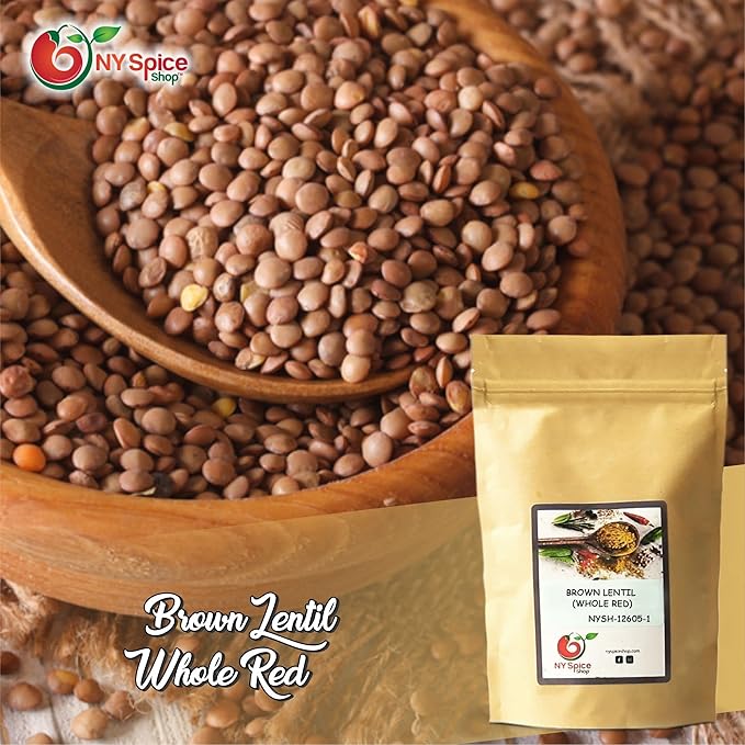 NY SPICE SHOP BROWN LENTIL (WHOLE RED) ??5 lbs. (Pound) Desi Masoor (Masur) Whole - Brown Lentils (Lens esculenta) -Dry Raw Lentils - Good Source of Fiber & Protein ??Lentils for Soup, Stews & Curry.