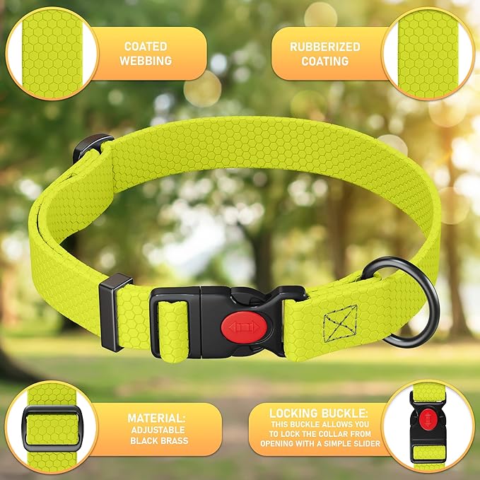 Adjustable Dog Collar with QR Code Dog Tag ID Attached - Made in USA - Honeycomb Waterproof Heavy Duty Dog Collar with Safe Lock Buckle - Odor Proof Pet Collar for Dogs with Strong Zinc D Ring