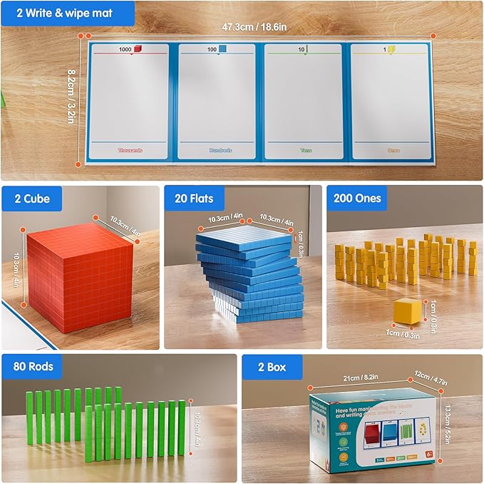 Set of 2 Base Ten Blocks Plastic 306 pcs Place Value Blocks Math Manipulatives Kindergarten Counting Cubes for Kids Math Early Counting Math Toy for 1st Grade