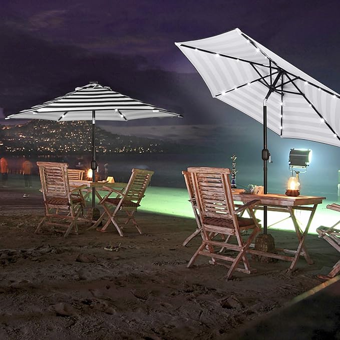 Blissun 7.5 ft Solar Umbrella, 18 LED Lighted Patio Umbrella, Table Market Umbrella