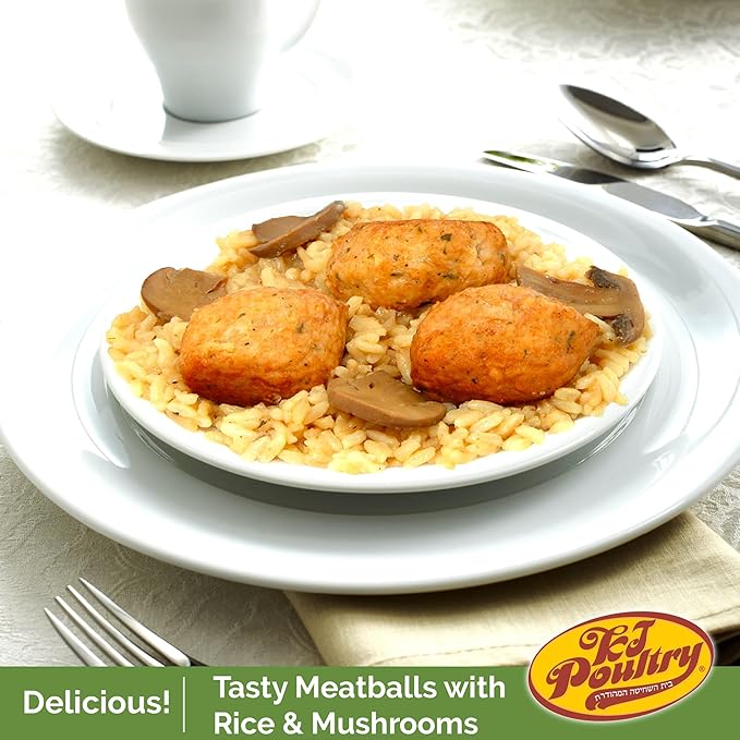 KJ Poultry Kosher Ready Meals - Chicken Meat Balls & Mushrooms, MRE Meat Meals Ready to Eat, Halal, (3 Pack) Prepared Entree Fully Cooked, Shelf Stable Microwave Dinner, Travel, Military, Camping