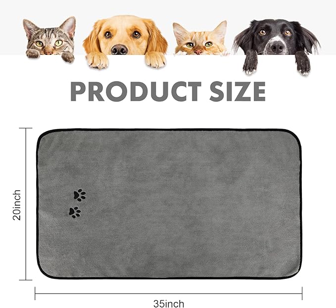 2Pieces Microfiber Pet Bath Towel Dog Towel.Dog Towel Soft Absorbent Drying for Small Medium Large Dogs and Cats with Great for Bathing and Grooming (35 x 20 Inch Grey)