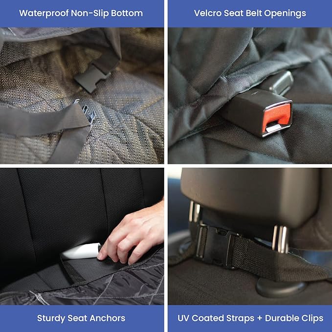4Knines Dog Seat Cover for Back Seat, Heavy Duty Waterproof Rear Seat Protector for Large Trucks, SUVs, Cars - Fits 60/40 Split Bench with Middle Seat Belt, Non-Slip Backseat Cover (Extra Large, Tan)