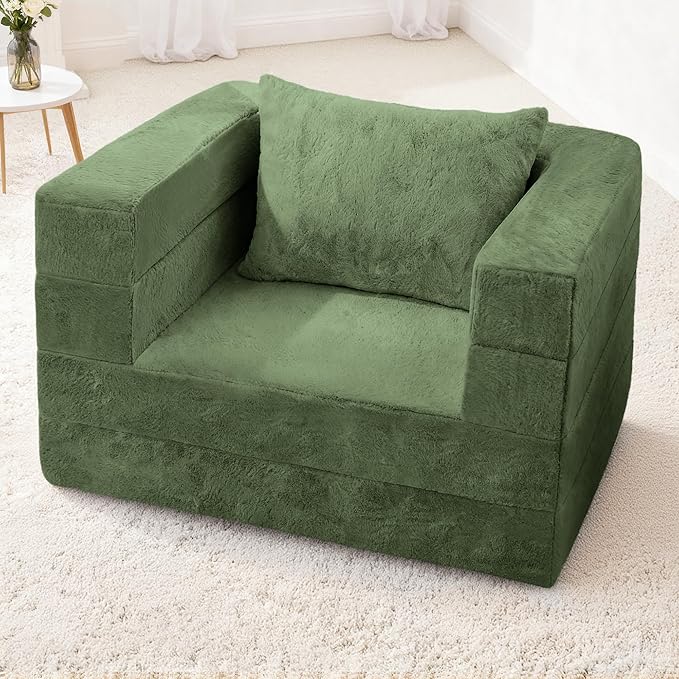 Futon Sofa Bed with Pillow, 3-in-1 Sleeper Sofa Bed with Removable Cover, Convertible Floor Sofa Bed, No Assembly Boneless Couch for Living Room, Bedroom
