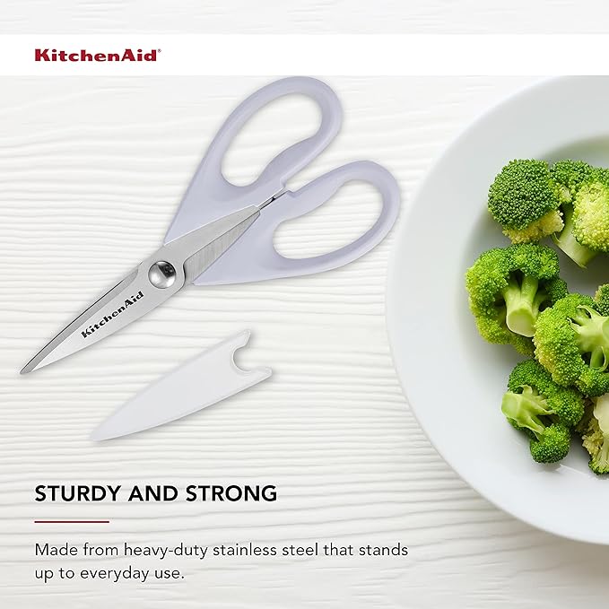 KitchenAid All Purpose Kitchen Shears with Protective Sheath Durable Stainless Steel Scissors, Dishwasher Safe, Soft Grip Comfort Handle, 8.72 Inch, Lavendar Cream