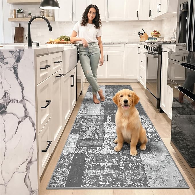 LOCHAS Washable Runner Rugs for Hallway, 2x8 Non Sip Soft Rug for Bedroom Entryway Kitchen Laundry Room, Long Abstract Carpet for Indoor Floor Bedside, Geometric Vintage Home Decor, Pet & kid Friendly
