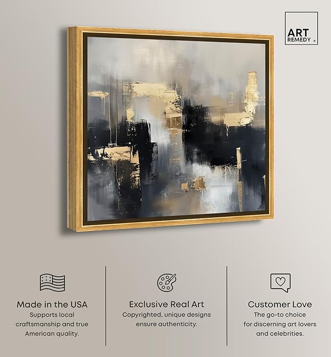 Art Remedy Daring Canvas Colorful Abstract Wall Art, Gold Frame, 30" x 30"