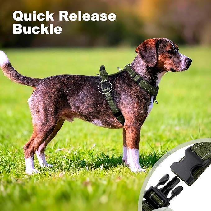 No Pull Dog Harness with Handle, Soft Mesh Padded Adjustable for Small Medium Large Dogs | Reflective Easy Walk Harness with Front Clip for Training, Running & Outdoor (Ranger Green, S)