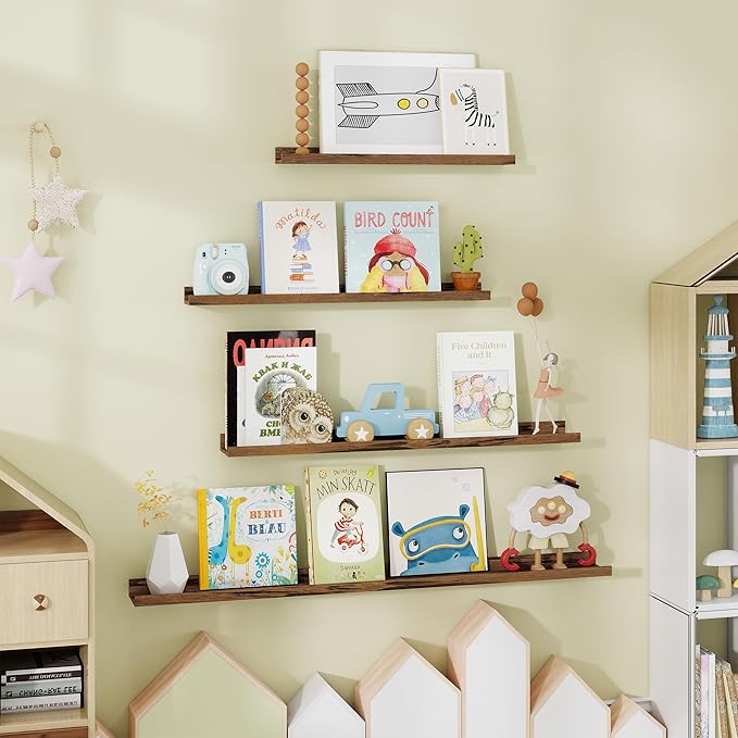 Fun Memories Long Wall Shelves Set of 2-60 Inch Floating Shelves for Wall - Picture Ledge Shelf with Lip for Storage - Wall - Mounted Shelves for Bedroom - Living Room - Kitchen - Rustic Brown