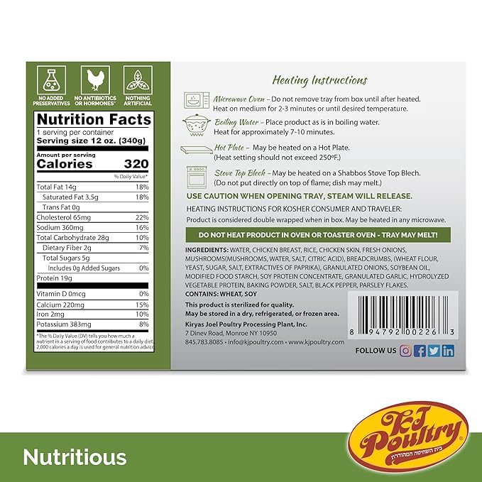 KJ Poultry Kosher Ready Meals - Chicken Meat Balls & Mushrooms, MRE Meat Meals Ready to Eat, Halal, (2 Pack) Prepared Entree Fully Cooked, Shelf Stable Microwave Dinner, Travel, Military, Camping