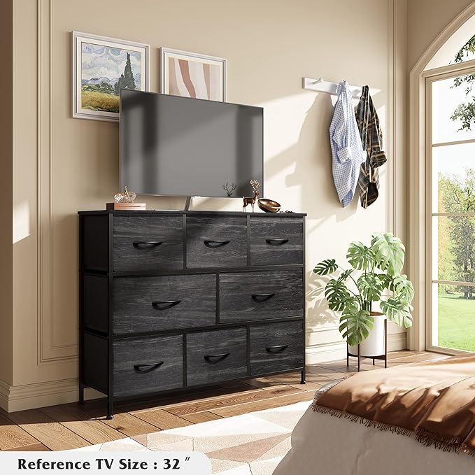 WLIVE 8 Drawer Dresser for Bedroom, Fabric Black Dresser with Large Storage Drawer Unit for Entryway, Chest of Drawers for Living Room