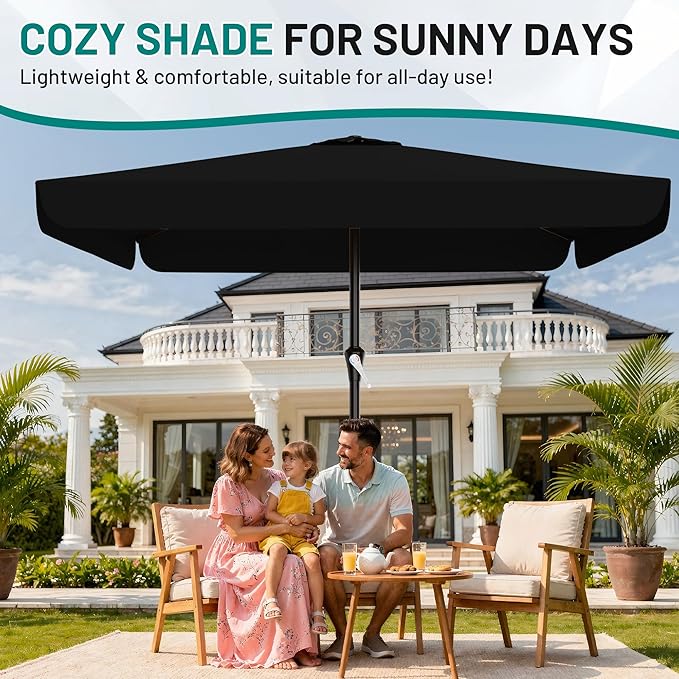 AreShark 8 X 10 FT Large Rectangular Patio Umbrella with Valance, Outdoor Table Market Umbrella w/Crank & 8 Ribs, Rectangle Outdoor Umbrellas for Garden, Deck, Yard and Poolside, Black