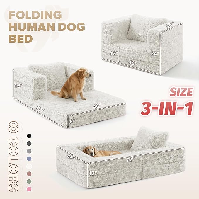 HABUTWAY Convertible Sofa Bed,3-in-1 Folding Futon Sofa Bed with Pillow, Foldable Sleeper Sofa Bed with Removable Cover,Plush Boneless Floor Chair Couch Lounge for Living Room,(Full,White)
